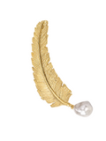 Spilla in bronzo piuma con perla pendente